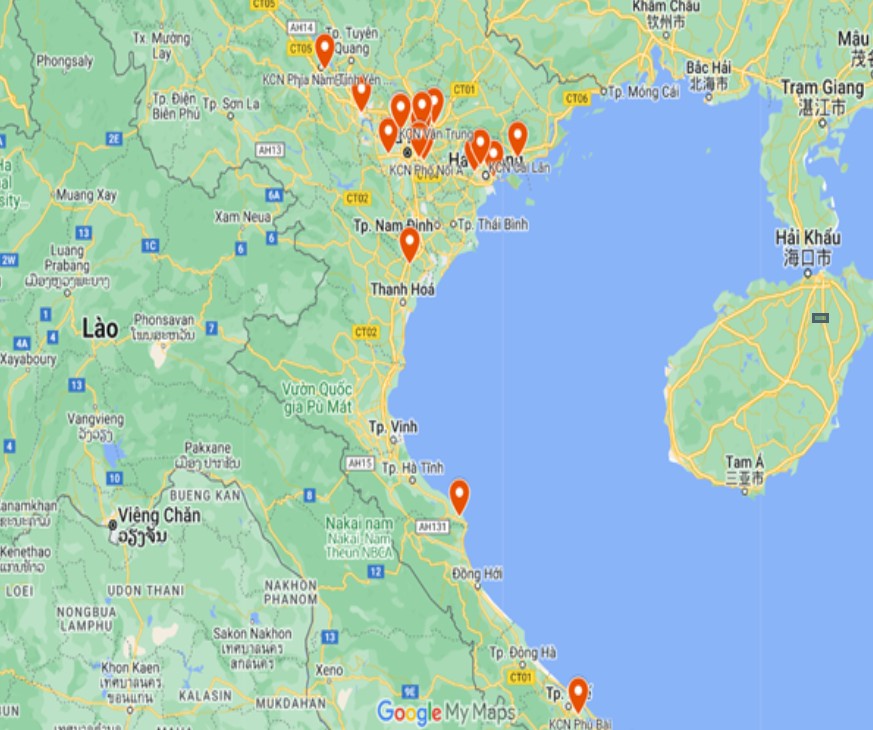 Hình 1. Sự phân bố các khu công nghiệp phía Bắc áp dụng các hệ thống quản lý theo tiêu chuẩn ISO.